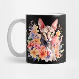 An oriental shorthair cat decorated with beautiful watercolor flowers Mug